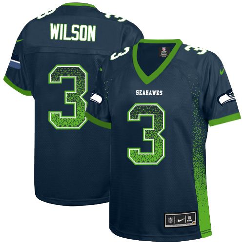 Women's Elite Russell Wilson Nike Jersey Navy Blue - #3 Drift Fashion NFL Seattle Seahawks